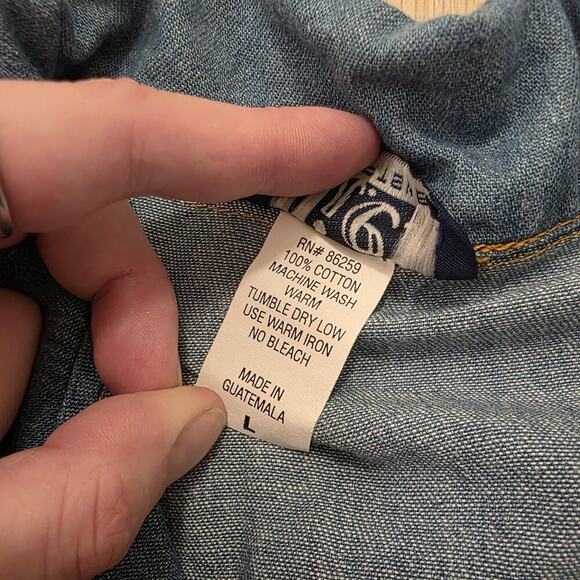 Vintage Sportswear Sleeveless Denim Button Up Y2K Grunge Western Tie Shirt Sz L - Picture 4 of 7